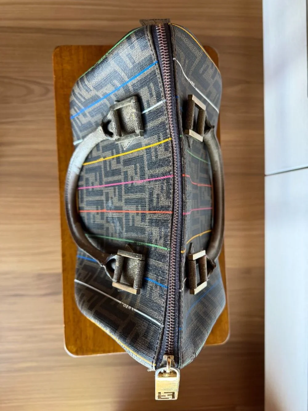 Authentic Fendi Zucca Striped Boston Bag